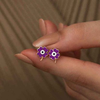 Phosphorescent Purple Clover Silver Earrings