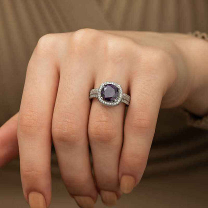 Purple Round Women's Silver Ring