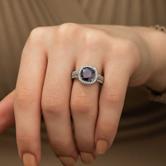 Purple Round Women's Silver Ring