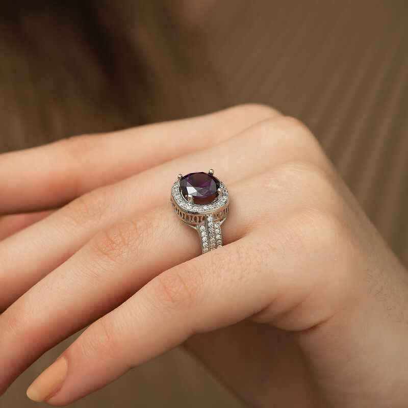 Purple Round Women's Silver Ring