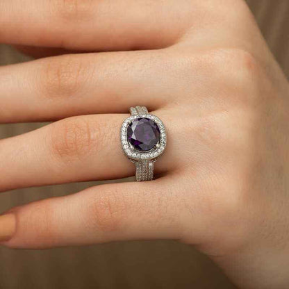 Purple Round Women's Silver Ring