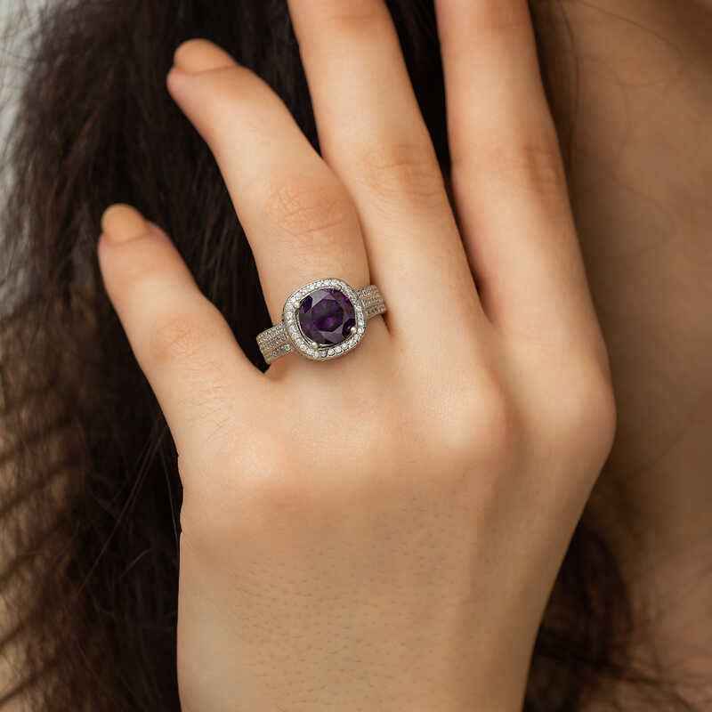Purple Round Women's Silver Ring