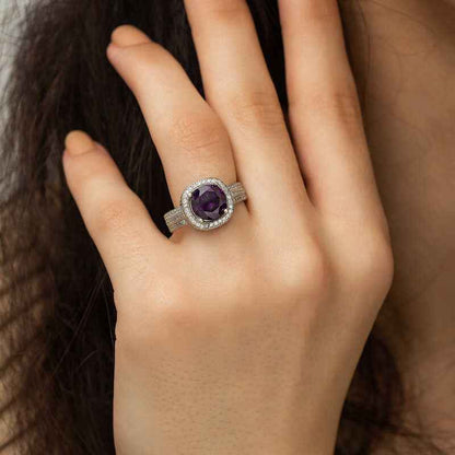 Purple Round Women's Silver Ring