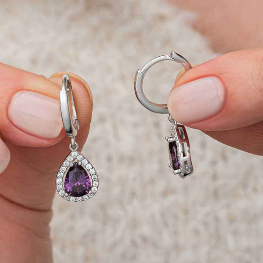 Purple Zircon Stone Drop Women's Silver Earrings