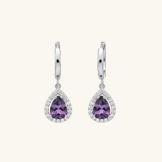 Purple Zircon Stone Drop Women's Silver Earrings