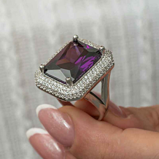 Purple Zircon Stone Women's Silver Ring