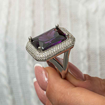Purple Zircon Stone Women's Silver Ring