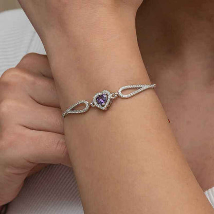 Purple Zircon Heart Women's Silver Bracelet