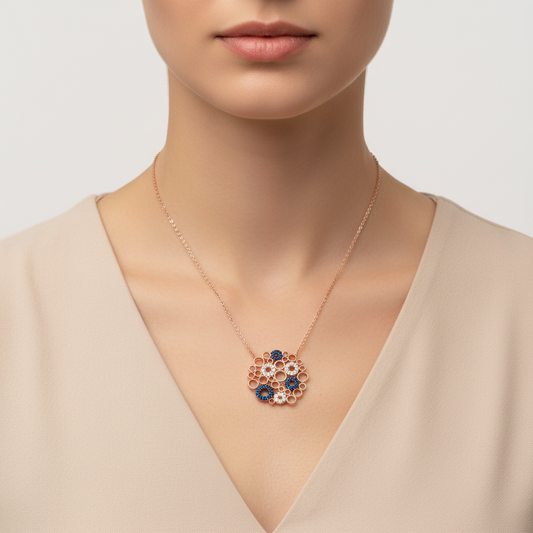 Round Mosaic Women's Silver Necklace