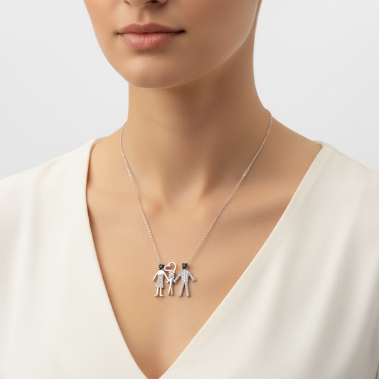 Glückliche Familie Damen Silber Halskette