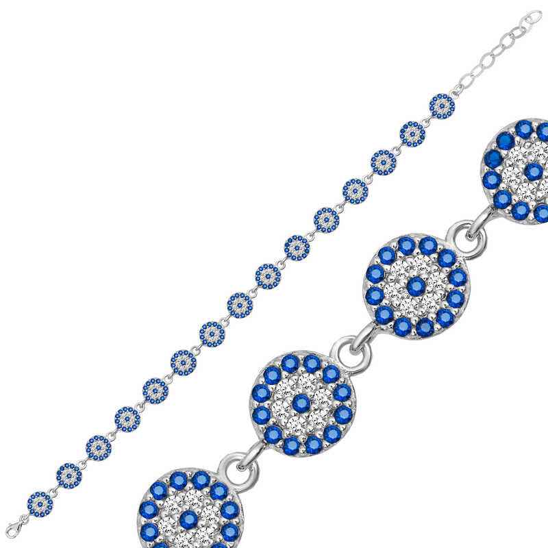 Evil Eye Beaded Women's Silver Bracelet