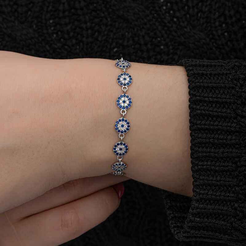 Evil Eye Beaded Women's Silver Bracelet