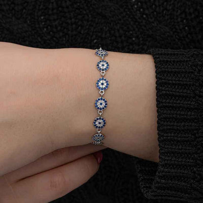 Evil Eye Beaded Women's Silver Bracelet