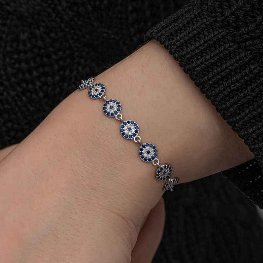 Evil Eye Beaded Women's Silver Bracelet