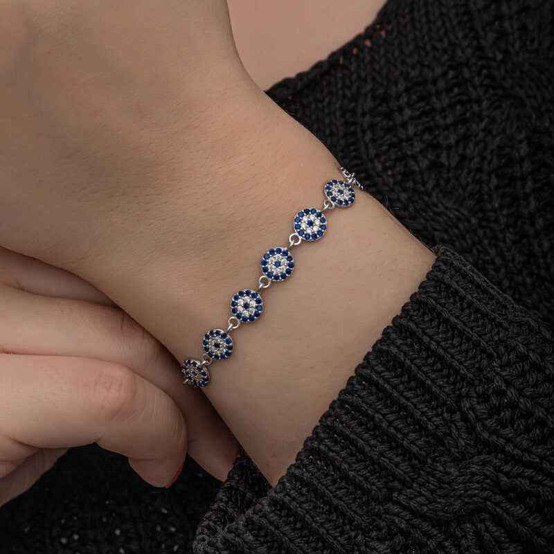 Evil Eye Beaded Women's Silver Bracelet