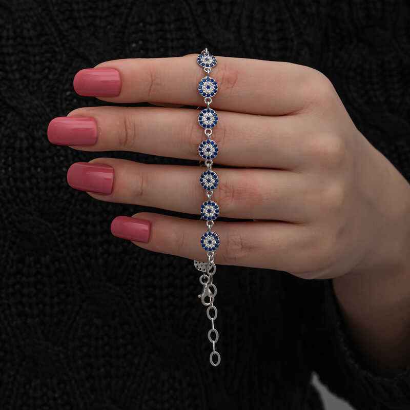 Evil Eye Beaded Women's Silver Bracelet