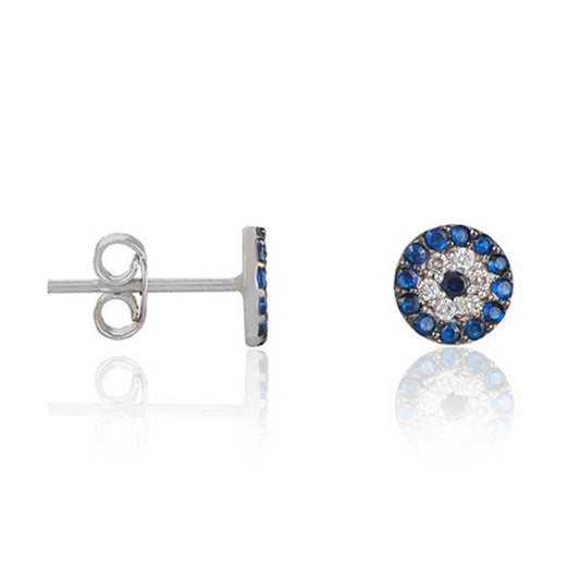 Silver Evil Eye Stud Earrings