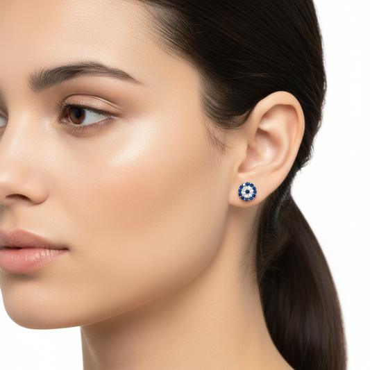 Silver Evil Eye Stud Earrings