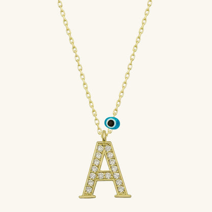 Evil Eye Gold A Letter Women's Silver Necklace