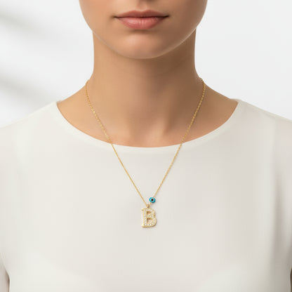 Evil Eye Gold Plated B Letter Women's Silver Necklace