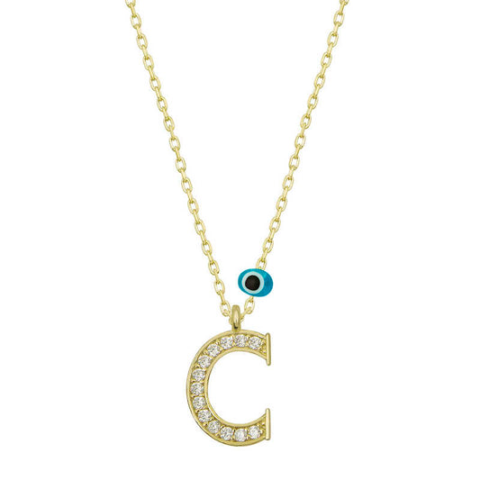 Evil Eye Gold C Letter Women's Silver Necklace