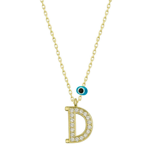 Gold Plated Evil Eye D Letter Women's Silver Necklace