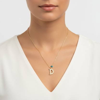 Gold Plated Evil Eye D Letter Women's Silver Necklace