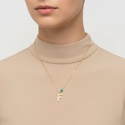 Evil Eye Gold F Letter Women's Silver Necklace