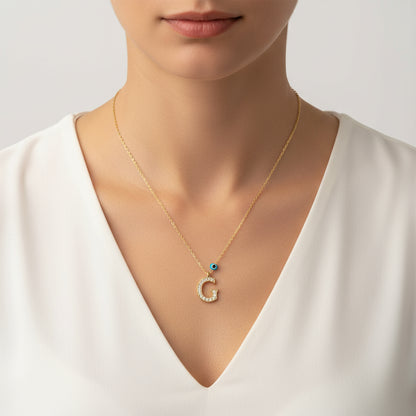 Evil Eye Gold Plated G Letter Women's Silver Necklace