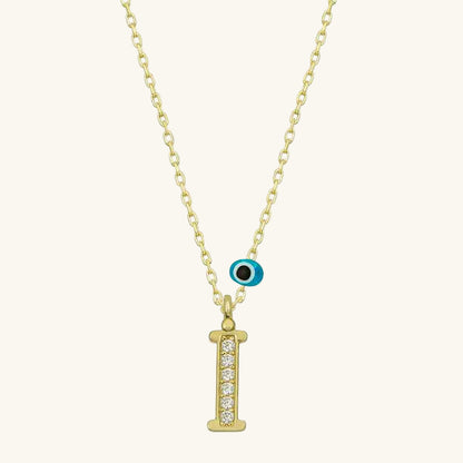 Nazar Gold Plated Letter I Women's Silver Necklace