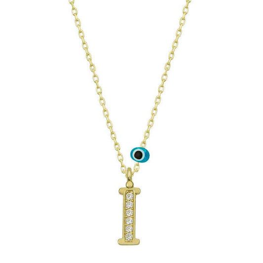 Nazar Gold Plated Letter I Women's Silver Necklace