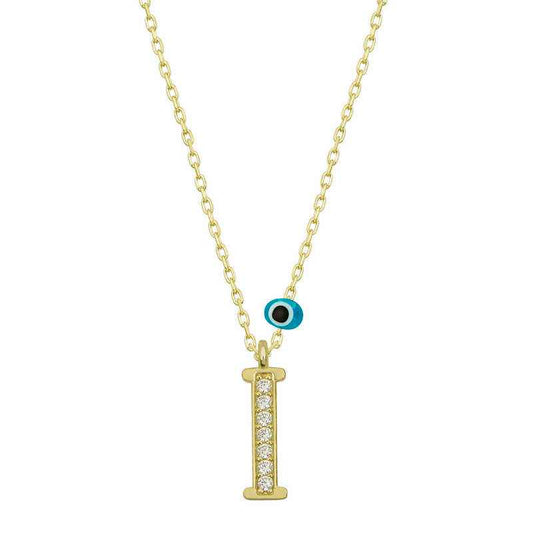 Nazar Gold Plated I Letter Women's Silver Necklace