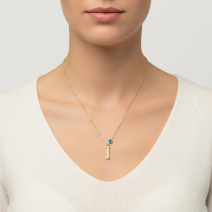 Evil Eye Gold Plated I Letter Women's Silver Necklace