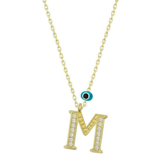 Gold Plated Nazar M Letter Women's Silver Necklace