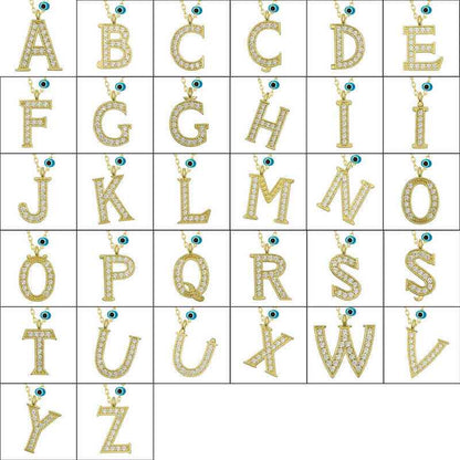 N Letter Evil Eye Gold Plated Women's Silver Necklace