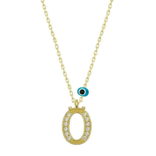 Nazar Gold Plated Ö Letter Women's Silver Necklace
