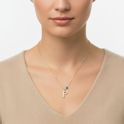 Evil Eye Gold Plated P Letter Women's Silver Necklace