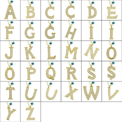 Evil Eye Gold T Buchstabe Damen Silber Halskette