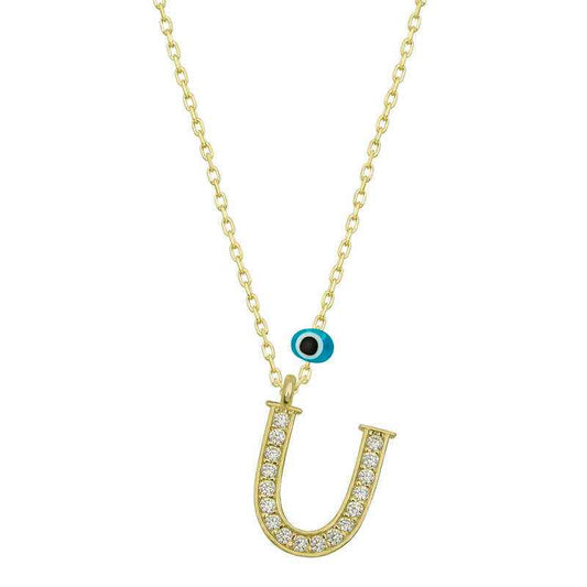 Nazar Gold Plated U Letter Women's Silver Necklace