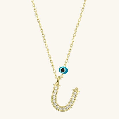 Evil Eye Vergoldete Damen-Silberkette mit Buchstabe U