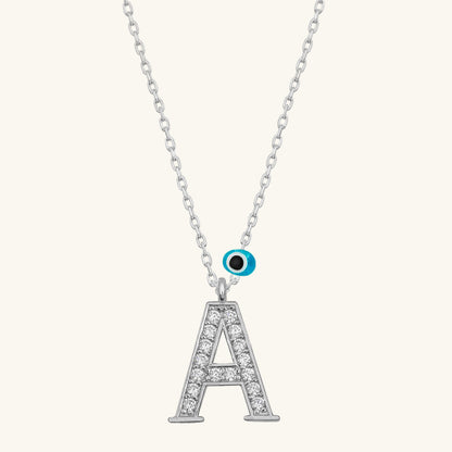 Evil Eye Rhodium Buchstabe A Damen Silber Halskette