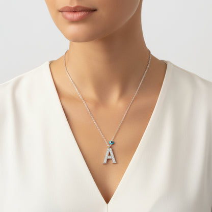 Evil Eye Rhodium Buchstabe A Damen Silber Halskette