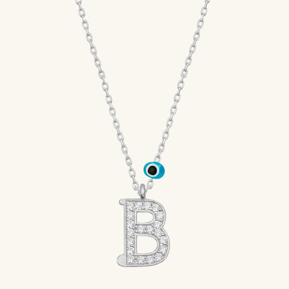 Evil Eye Rodyum B Buchstabe Damen Silber Halskette