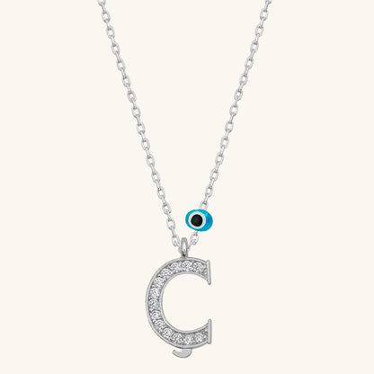Evil Eye Rhodium Buchstabe C Damen Silber Halskette