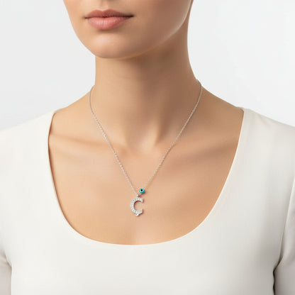 Evil Eye Rhodium Buchstabe C Damen Silber Halskette