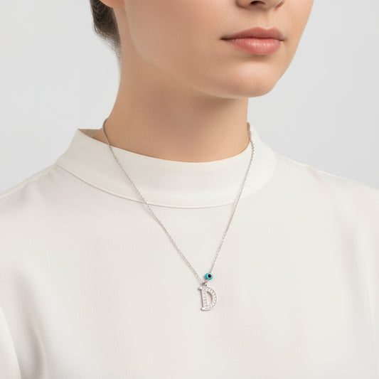 Evil Eye Rodyum D Buchstabe Damen Silber Halskette