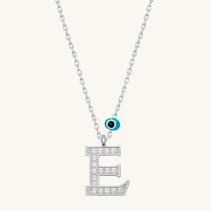 Evil Eye Rhodium E Buchstabe Damen Silber Halskette