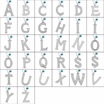 Evil Eye Rodyum F Buchstabe Damen Silber Halskette