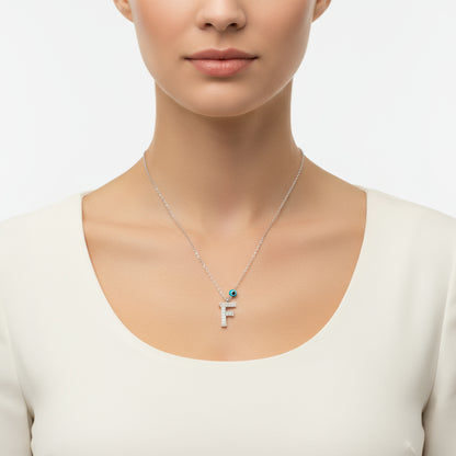 Evil Eye Rodyum F Letter Women's Silver Necklace