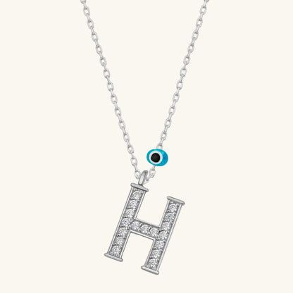 Evil Eye Rodyum H Buchstabe Damen Silber Halskette